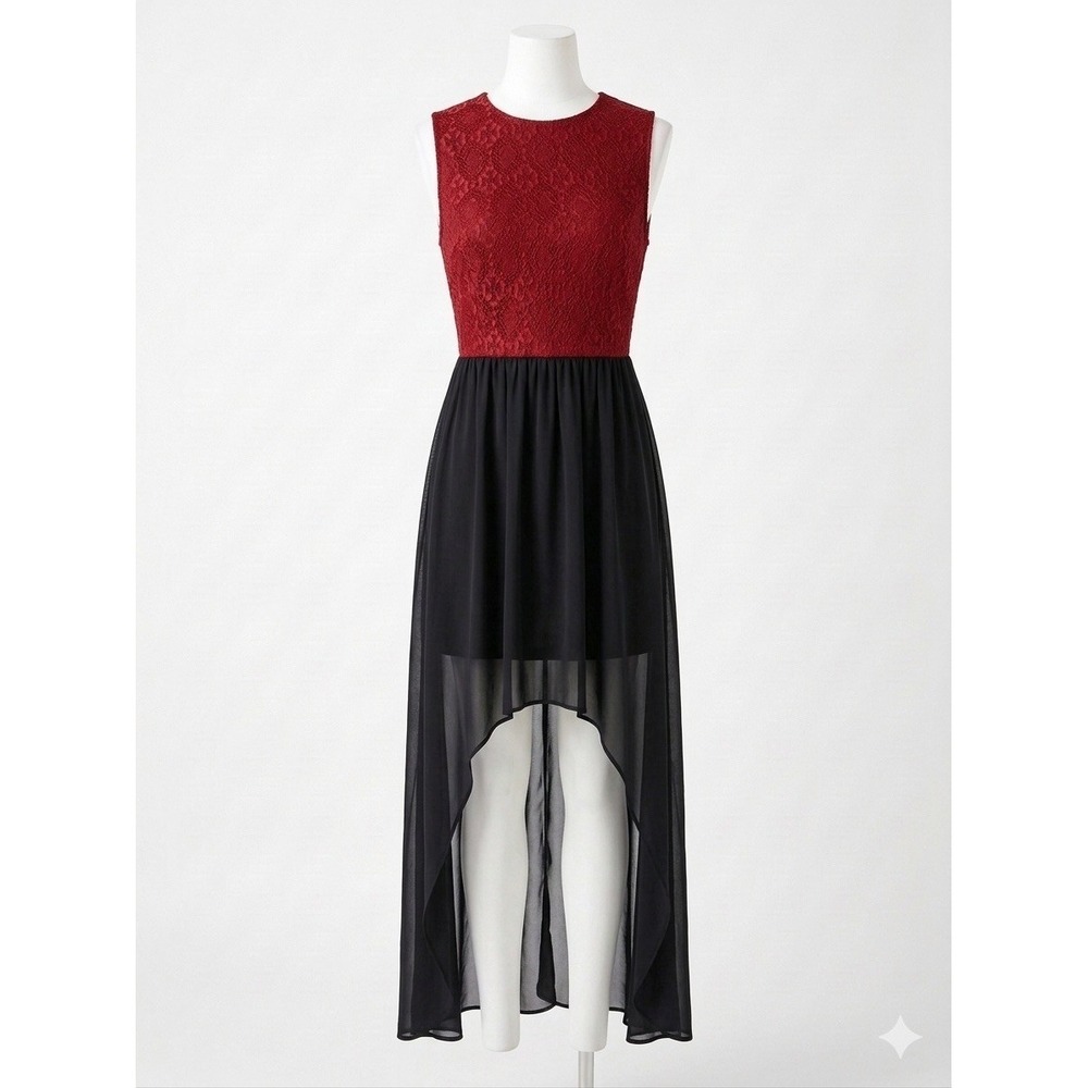 NWT: NY & C Red Black Lace Jumpsuit Sheer High Neck Sleeveless Floral Size 8